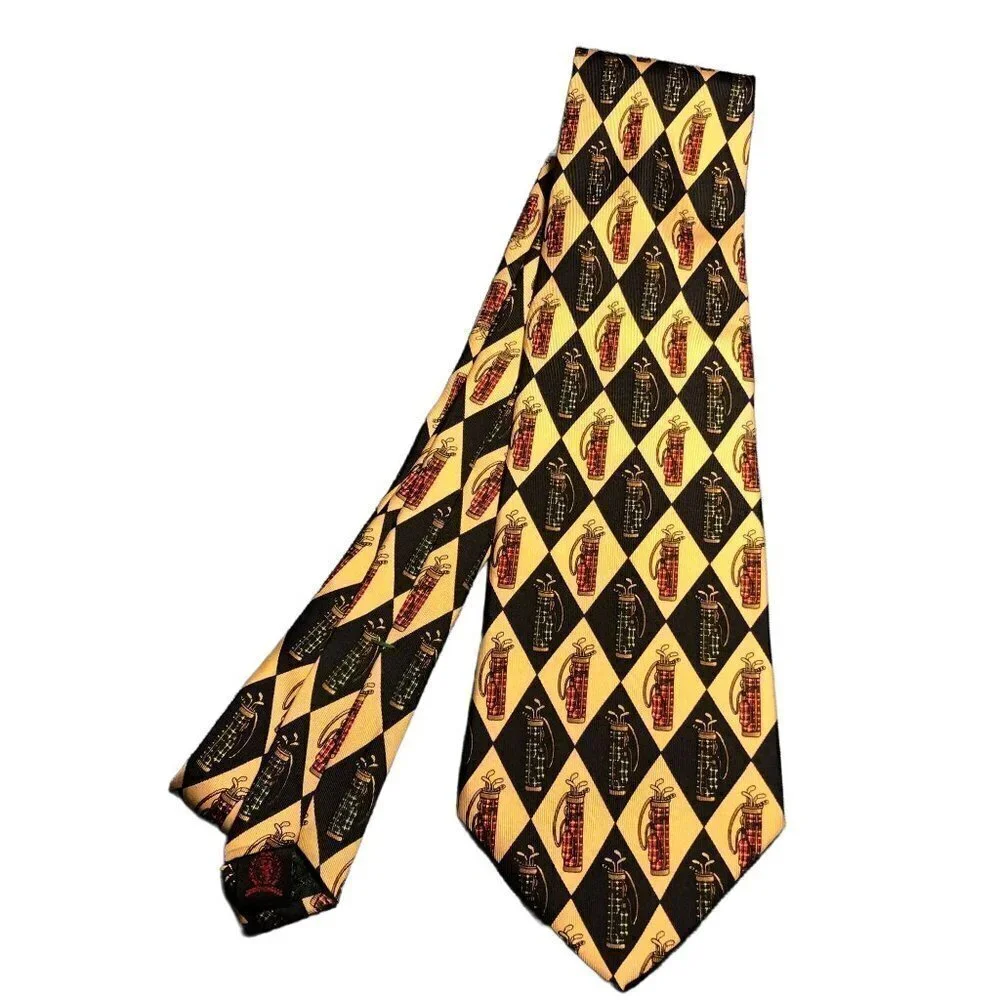 VINTAGE‎ Tommy Hilfiger Silk Tie Golf Bags Italian USA Green USA Logo